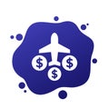 Flight cost vector icon with an airplane Royalty Free Stock Photo