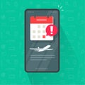 Flight delay info or travel agenda, reminder online important notification message on mobile cell phone vector, urgent airline