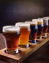 A flight of different beers, showcasing a variety of colors and styles Royalty Free Stock Photo