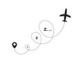 Flight of dreams. Airplane line path icon of air plane flight route with start point and dash line trace. Modern vector