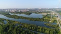 The flight of the drone over the river. Small Islands of trees and shrubs Royalty Free Stock Photo