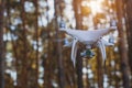 In-flight drone quadrocopter with digital camera Royalty Free Stock Photo