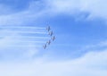 Flight of five jet planes - acrobatics on Airshow Royalty Free Stock Photo