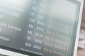 Flight information board at Changi international airport close-up Royalty Free Stock Photo