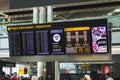 Flight information digital display board at Terminal 5 Heathrow Royalty Free Stock Photo