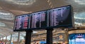 Flight information time table in new Istanbul Airport displaying the upcoming flights, Istanbul, Turkey Royalty Free Stock Photo