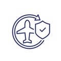 Flight insurance line icon with an airplane
