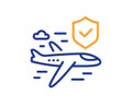 Flight insurance line icon. Risk coverage sign. Vector