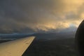 Flight Landing in Hobart in dark cloudy weather Royalty Free Stock Photo