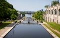 Flight of locks on the Rideau Canal alongside the Fairmont Chateau Laurier Hotel in Ottawa, Ontario, Canada Royalty Free Stock Photo