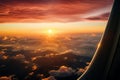 In flight marvel Plane window reveals a breathtaking sunset vista