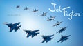 Modern Russian jet fighter aircraft flying by. Vector draw Royalty Free Stock Photo