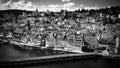 Flight over the city of Lucerne in Switzerland in black and white Royalty Free Stock Photo