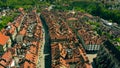 Flight over tiled roofs of the Old City of Bern, Switzerland