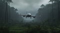 Flight Over A Tropical Jungle: A Photorealistic Rendering Of Soggy Green And Gray