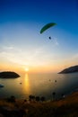 Flight of a paraplane in the twilight Royalty Free Stock Photo