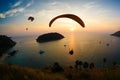 Flight of a paraplane in the twilight Royalty Free Stock Photo