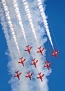 Flight of the red arrows royal air force aerobatic display team aeroplanes planes jets sky hawk airshow aircraft Royalty Free Stock Photo