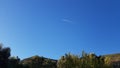 An attractive view of the smoke line made by a plane in the blue sky Royalty Free Stock Photo