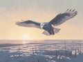 Flight of the Snowy Owl across the Arctic Tundra Royalty Free Stock Photo