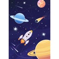 Flight of a space rocket in the galaxy among planets and stars Royalty Free Stock Photo