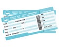 Flight tickets. Two blue boarding passes. Illustration for vacation departure.