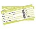 Flight tickets. Two green boarding passes. Illustration for vacation departure.