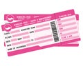 Flight tickets. Two pink boarding passes. Illustration for vacation departure.