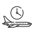 Flight time black line icon. Departure time of a particular flight. May vary. Pictogram for web page, mobile app, promo. UI UX GUI