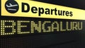Flight to Bengaluru on international airport departures board. Travelling to India conceptual 3D rendering