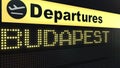 Flight to Budapest on international airport departures board. Travelling to Hungary conceptual 3D rendering