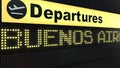 Flight to Buenos Aires on international airport departures board. Travelling to Argentina conceptual 3D rendering