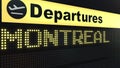 Flight to Montreal on international airport departures board. Travelling to Canada conceptual 3D rendering