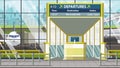 Flight to Novosibirsk on airport departure board. Trip to Russia cartoon illustration