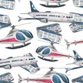 Watercolor seamless pattern on the theme of travel and leisure