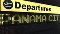 Flight to Panama City on international airport departures board. Travelling to Panama conceptual 3D rendering