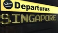 Flight to Singapore on international airport departures board. Travelling to Singapore conceptual 3D rendering