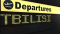 Flight to Tbilisi on international airport departures board. Travelling to Georgia conceptual 3D rendering