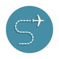 flight trajectory icon in badge style. One of airport collection icon can be used for UI UX