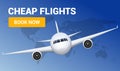Flight travel trip banner for online booking. Vector Airplane cheap ticket online sale design promo template Royalty Free Stock Photo