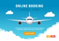 Flight travel trip banner for online booking. Vector Airplane ticket online sale design promo template Royalty Free Stock Photo