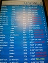 Flights Cancelled -- Arrivals board with flight ca Royalty Free Stock Photo