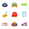 Flights icons set, cartoon style