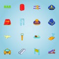 Flights icons set, cartoon style