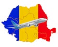 Flights to Romania, travel concept. 3D rendering