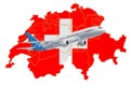 Flights to Switzerland, travel concept. 3D rendering