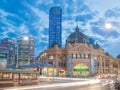 Flinders Street Station in Melbourne at night Royalty Free Stock Photo