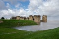 Flint Castle seen on the day of an unusually high spring tide