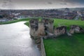 Flint Castle seen on the day of an unusually high spring tide Royalty Free Stock Photo