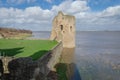 Flint Castle seen on the day of an unusually high spring tide